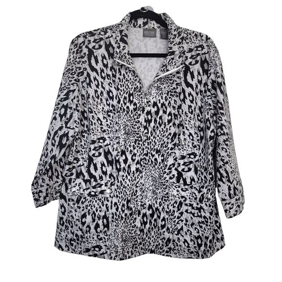 Additions by Chico's Womens Large Grey Leopard Animal Print Zip Jacket Shacket - Picture 1 of 11